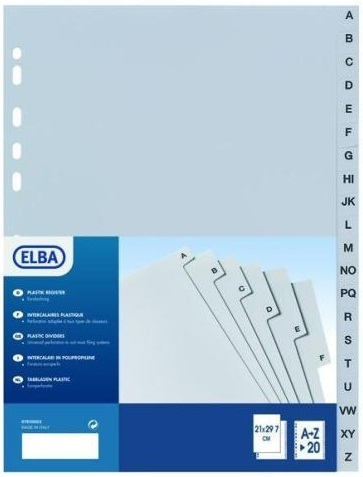Elba Divisori Alfabetici A-Z in Polipropilene Grigio, 20 Tacche, Formato 22x30 cm