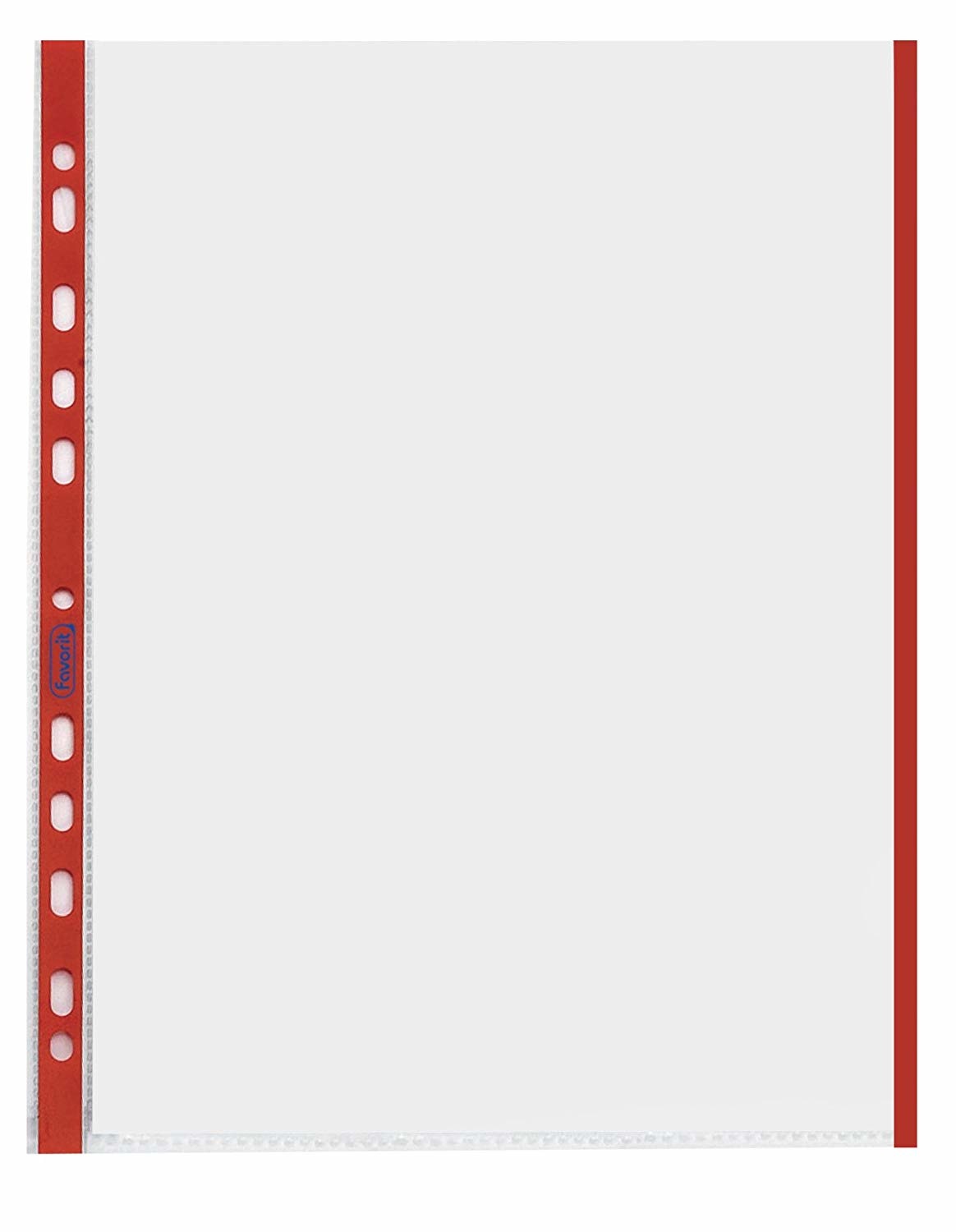 Favorit Buste Forate A4 con Banda Rossa - 21 x 29,7 cm - Polipropilene - Confezione da 10 Pezzi - Finitura Buccia d'Arancia