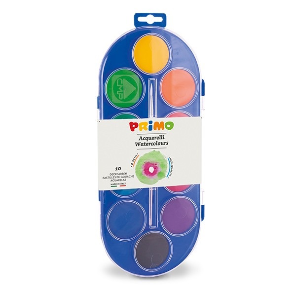 Primo Acquerelli Jumbo Ø 44 mm - Confezione da 10 Colori Assortiti con Pennello
