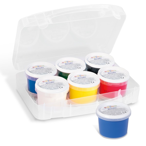 Primo Tempera a Dita Valigetta 6 Colori Assortiti 100 g - Dermatologicamente Testata, Adatta ai Bambini