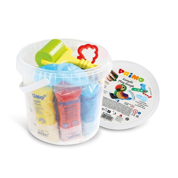 Primo Pasta Modellabile Easydò - 10 Panetti da 100 g in 10 Colori Assortiti con Accessori (6 Formine, 8 Stampini, 1 Mattarello) - Gluten Free