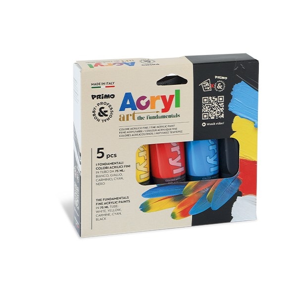 Primo Colore Acrilico Fine 75 ml - Astuccio 5 Tubetti Colori Primari Assortiti