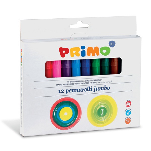 Primo Morocolor Pennarelli Jumbo 12 pz - Punta Ø 7,6 mm, Colori Assortiti, Lavabili