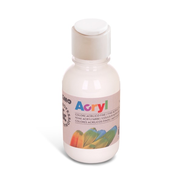 Primo Colore Acrilico 125 ml Bianco in Bottiglia PET con Tappo Dosatore - Alta Qualità, Opaco e Coprente