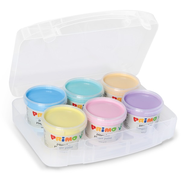 Primo Tempera a Dita 100g - Valigetta con 6 Colori Assortiti Pastello per Bambini 2 Anni, Dermatologicamente Testata