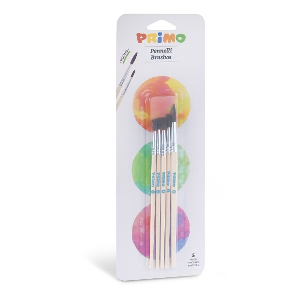 Primo Pennelli a Punta Tonda in Pelo di Pony - Blister da 5 Pezzi Assortiti (Misure 2-3-4-5-8)