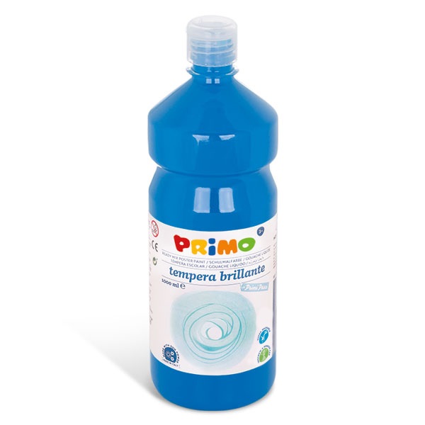 Primo Tempera Ciano Primi Passi 1000 ml - Bottiglia in PET con Tappo Dosatore, Lavabile, Adatta a Bambini e Principianti