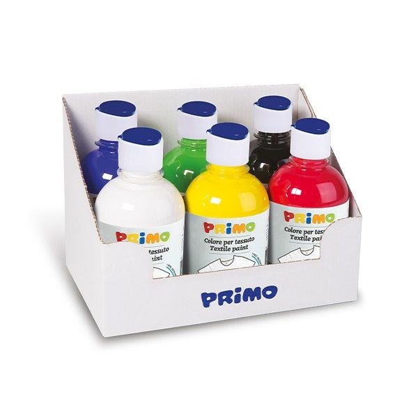 Primo Colori Acrilici per Tessuto 300 ml - Confezione da 6 Colori Assortiti, Permanenti e Coprenti