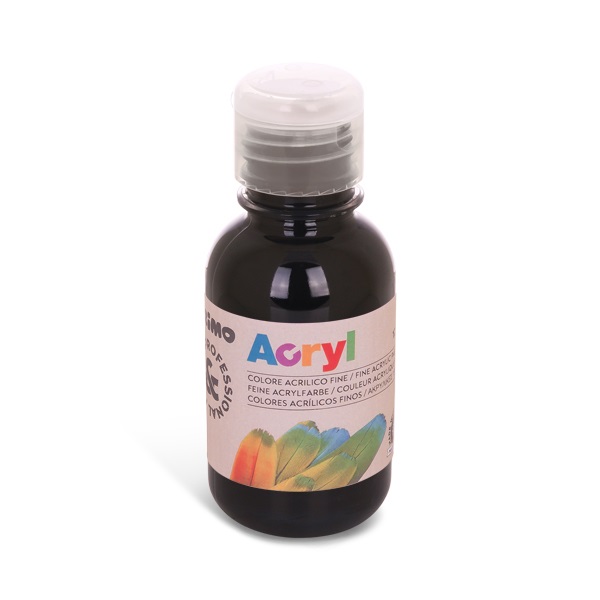 Primo Colore Acrilico Fine 125 ml Nero - Bottiglia PET con Tappo Dosatore
