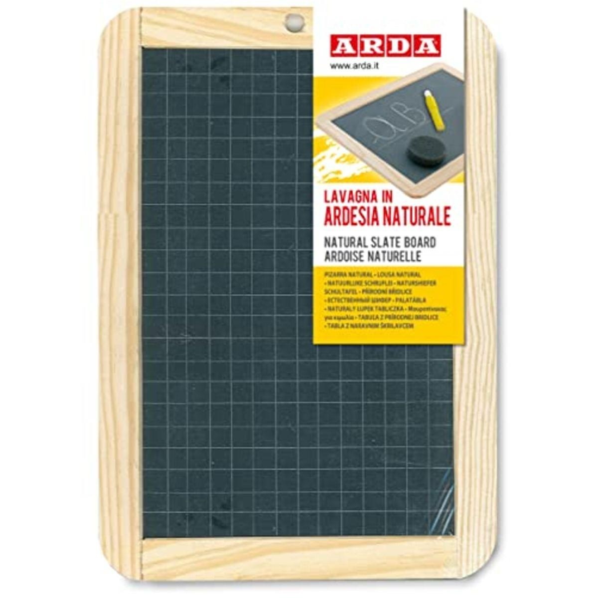 ARDA Lavagna in Ardesia Naturale 18x26 cm con Cornice in Legno - Superficie Liscia e a Quadretti