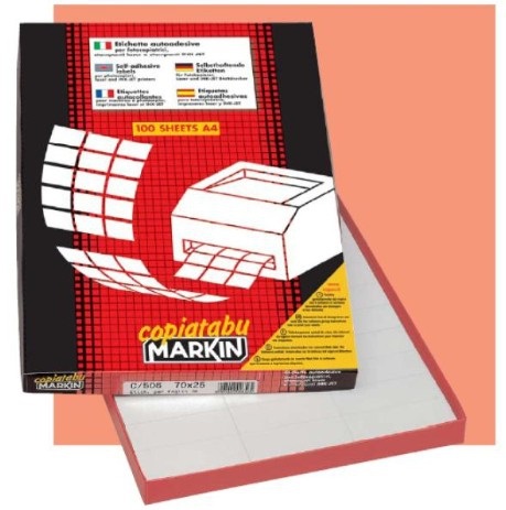 Markin 210C514 Etichette Autoadesive Bianche 70x297 mm - 300 Pz per Stampanti Inkjet e Laser