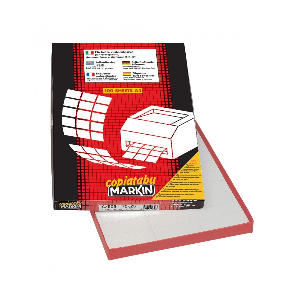 Markin Etichetta adesiva C/519 rossa 105x148,5mm - 100 fogli A4 - Autoadesiva e Permanente