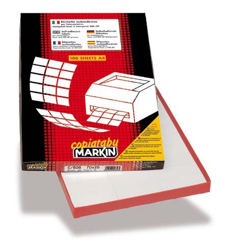 Markin 210A407 Etichette Adesive Bianche Permanenti A4 - 47,5 x 35 mm - 100 Fogli con Angoli Arrotondati