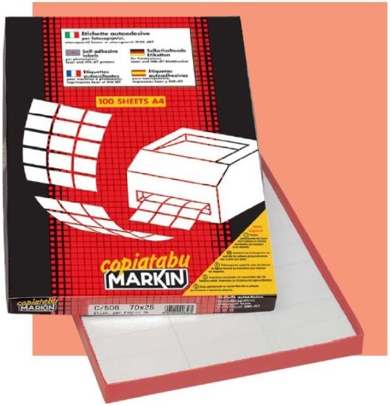 Markin Etichette Adesive A408 - Permanenti - 47,5 x 46,5 mm - 24 Etichette per Foglio - Scatola da 100 Fogli A4 - Bianco
