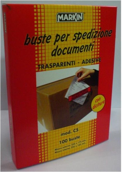 Markin Buste Portadocumenti Adesive C5 Bianco 235x175 mm - 100 pz, Trasparenti con Dicitura Bilingue