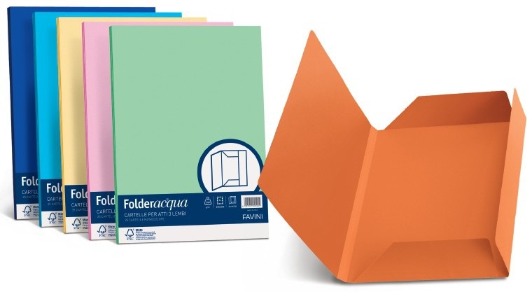 Favini Cartellina 3 Lembi Luce&Acqua Blu Prussia 200 g/m² 24,5x34,5 cm - Conf. 25 Pezzi