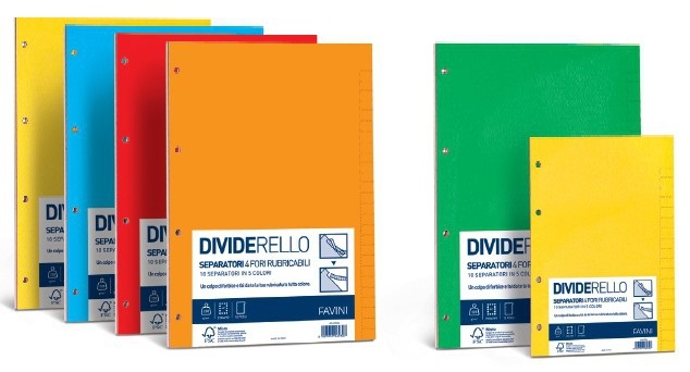 Favini Dividerello Rubricabili - Divisori Fustellati Assortiti, 20 Pezzi, 22x29,7 cm, 220 g/m2, 10 Colori