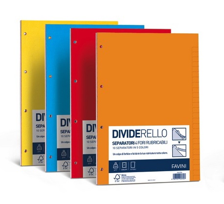 Favini A56Y104 Divisori Colorati in Cartoncino - Formato A4, Set da 10 Fogli, 220 g/mq, Mix di 5 Colori