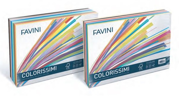 Favini Bristol Colorissimi 25x35 cm 200 g/m² risma da 240 fogli in 12 colori - Certificato FSC