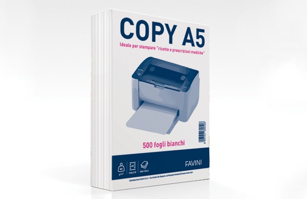 Favini Carta Copy A5 - 80 g - Bianco - 148x210 mm - Confezione da 500 fogli