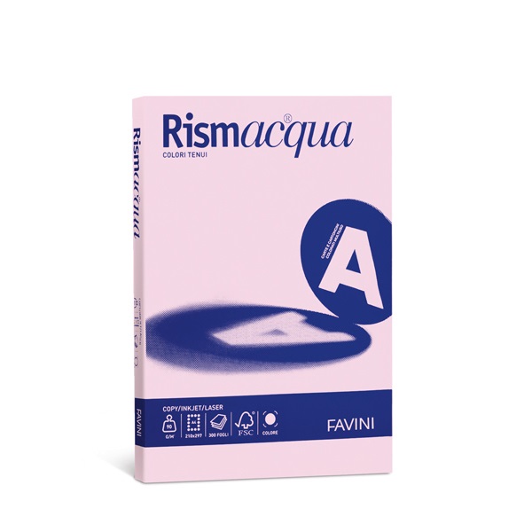 Favini Rismacqua Carta Colorata A4 Rosa 140 g/m² - Risma da 200 Fogli - Multiuso Resistente all'Acqua e alla Luce