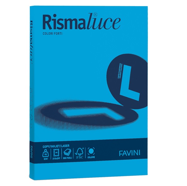 Favini Rismaluce Carta Colorata A4 90 g/m² Azzurro 55 - Risma da 100 Fogli