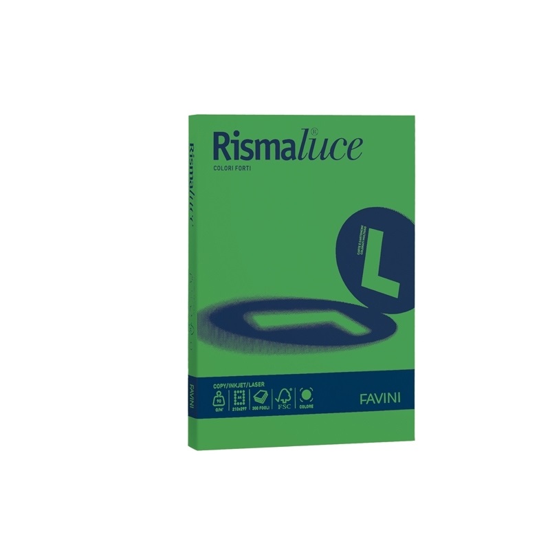 Favini Rismaluce Carta Colorata A4 Verde 90 g/m² - Risma da 100 Fogli, Resistente all'Acqua e alla Luce