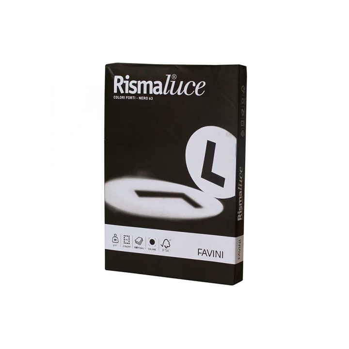 Favini Rismaluce Carta Colorata A4 90 g/m² Nero 63 - Risma da 100 Fogli - Resistente all'Acqua e alla Luce