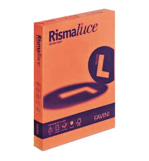 Favini Rismaluce Carta Colorata A4 200 g/m² Arancio 56 - Risma da 50 Fogli, Resistente all'Acqua e alla Luce, Ecologica