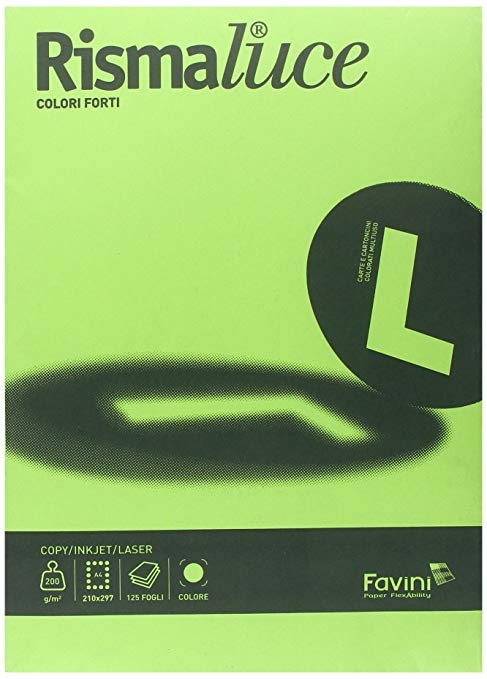 Favini Rismaluce Carta Colorata A4 200 g/m² Pistacchio - Risma da 50 Fogli