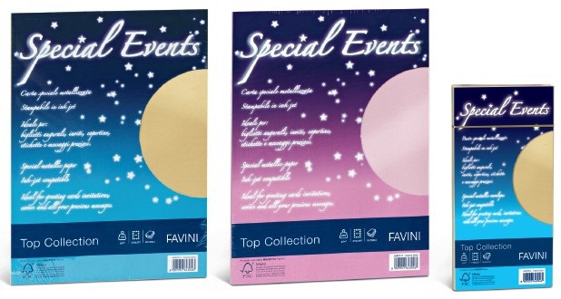 Favini Carta Metallizzata Special Events - A4 - 250 gr - Argento - Risma da 10 Fogli - Finitura Perlescente