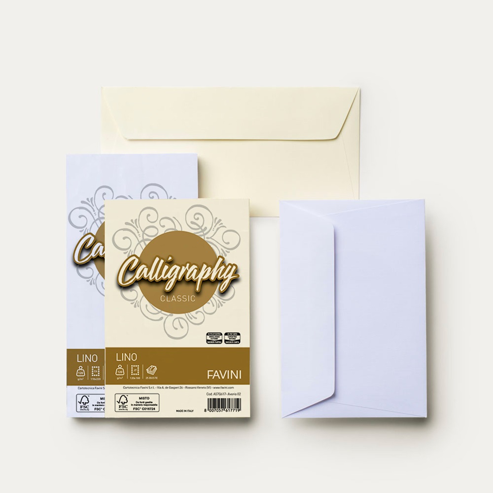 Favini Buste Calligraphy Lino - 120 g/m² - 12 x 18 cm - Colore Bianco - Confezione da 25 Buste