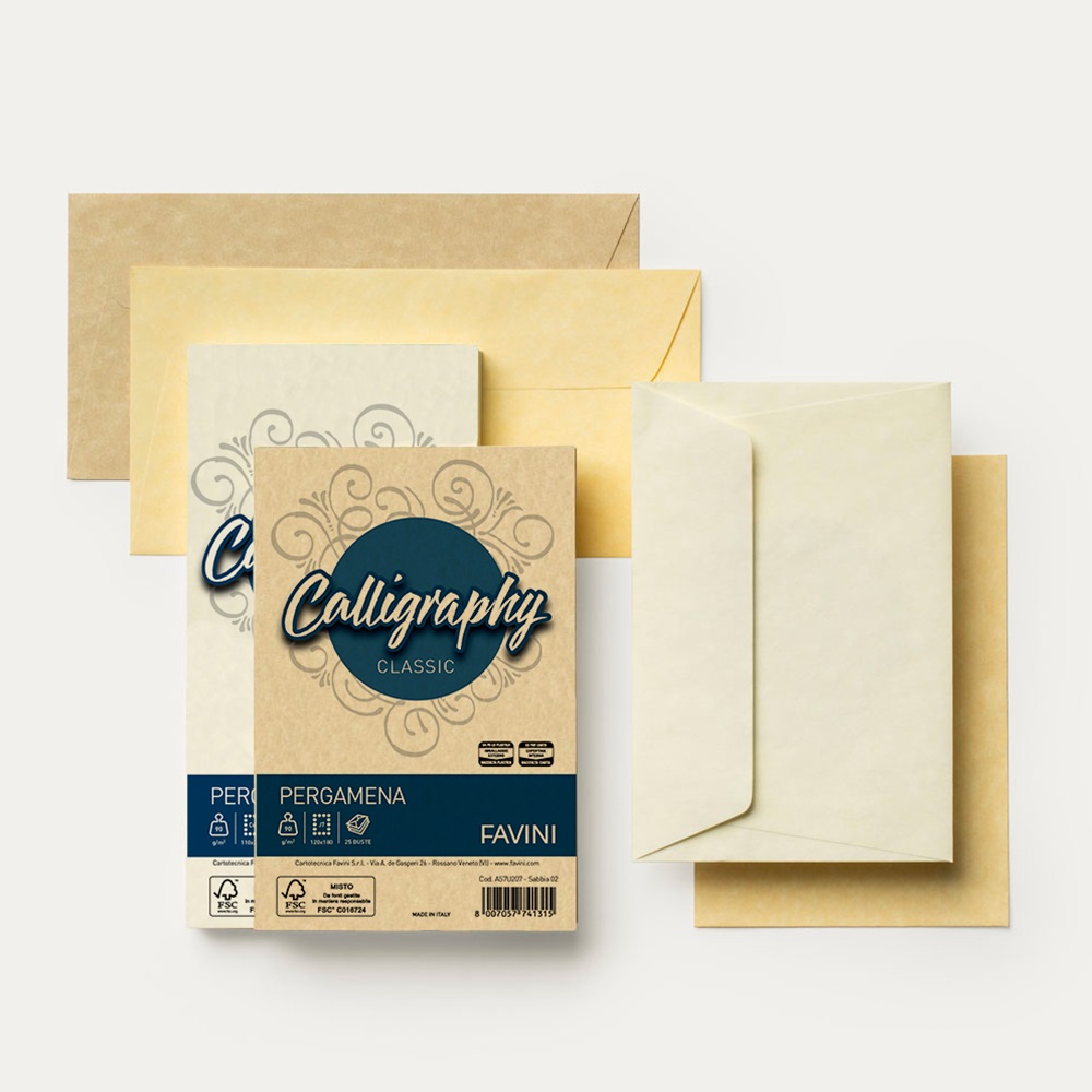 Favini Busta Calligraphy Pergamena 120x180 mm 90 gr Perla - Conf. 25 pezzi