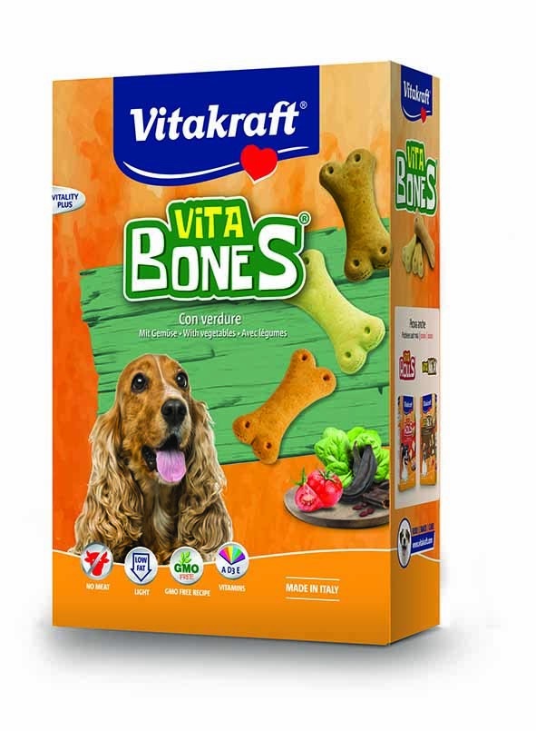 Vitakraft Vita Bones Biscotti per Cani - Snack Vegetali Croccanti 400 g - Gusto Pomodoro, Spinaci e Carruba