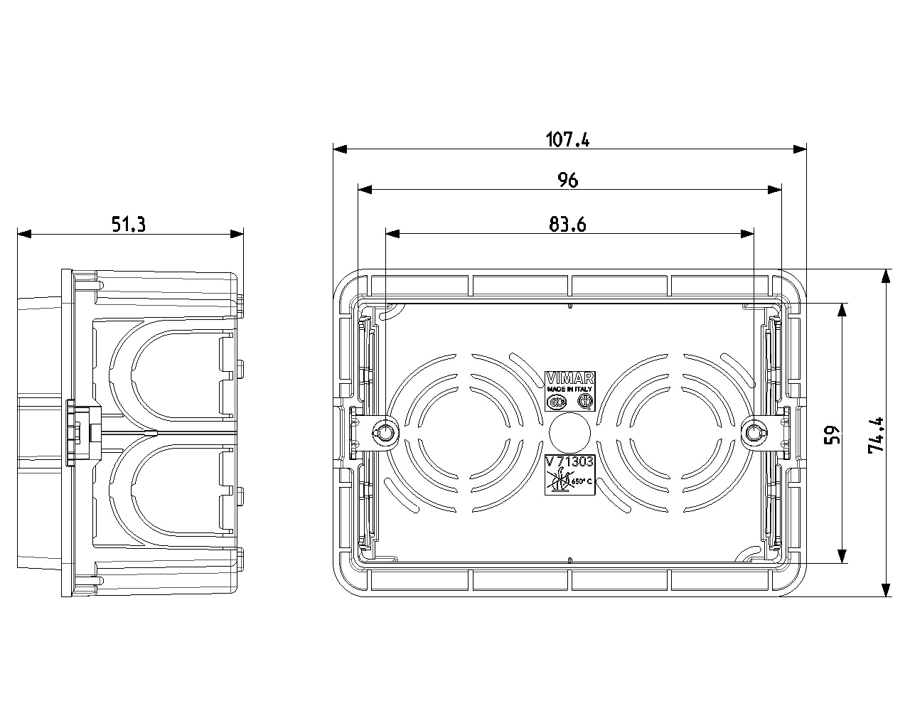 Vimar V71303 Scatola da Incasso Rettangolare 3 Moduli Azzurro