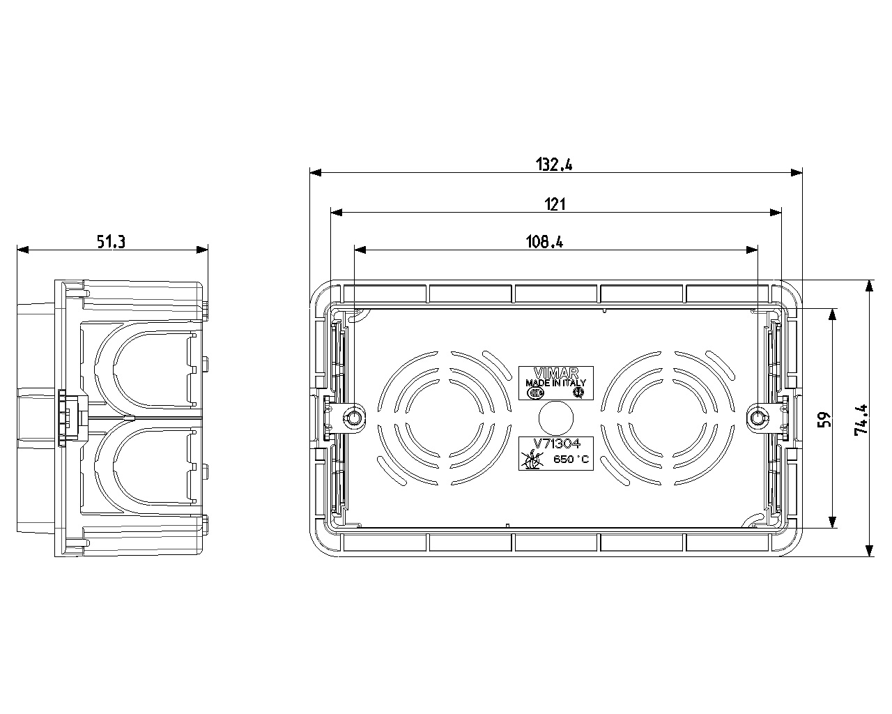 Vimar V71304 Scatola da Incasso Blu per 4 Moduli - Portafrutti per Interruttori e Prese