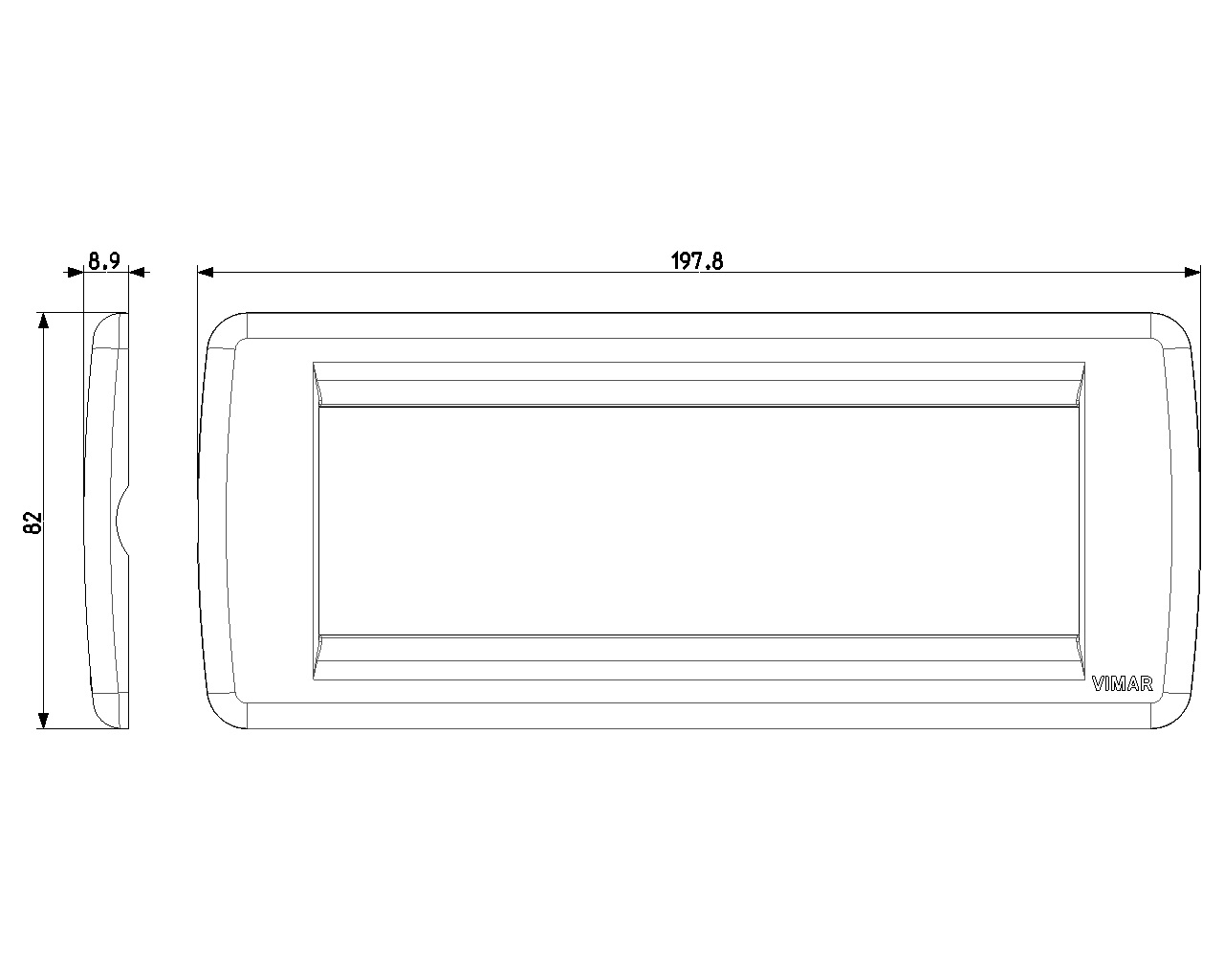 Vimar 16766.16 Placca Rondò 6 Moduli in Plastica Nera - Dimensioni 19.8 x 8.2 x 0.9 cm