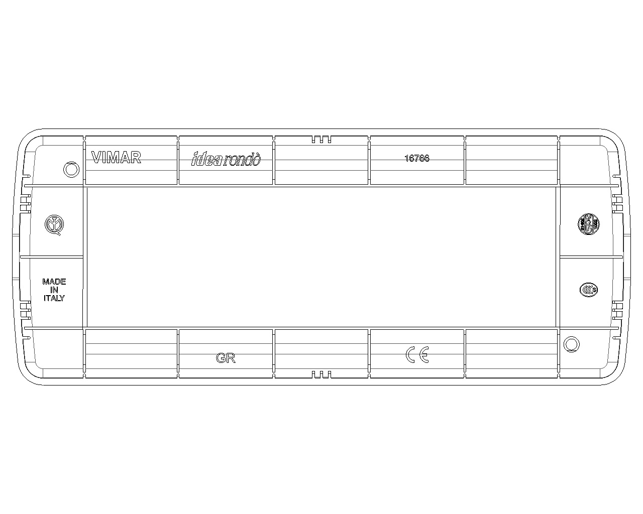 Vimar 16766.16 Placca Rondò 6 Moduli in Plastica Nera - Dimensioni 19.8 x 8.2 x 0.9 cm