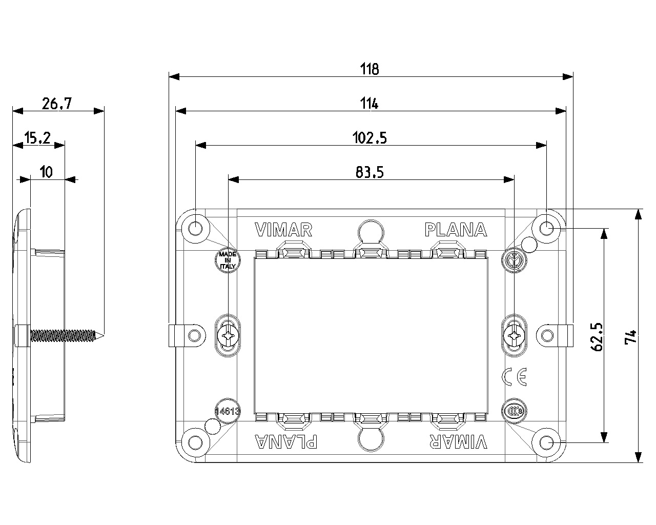 Vimar 14613 Supporto 3 Moduli Serie Plana con Viti per Scatole Rettangolari