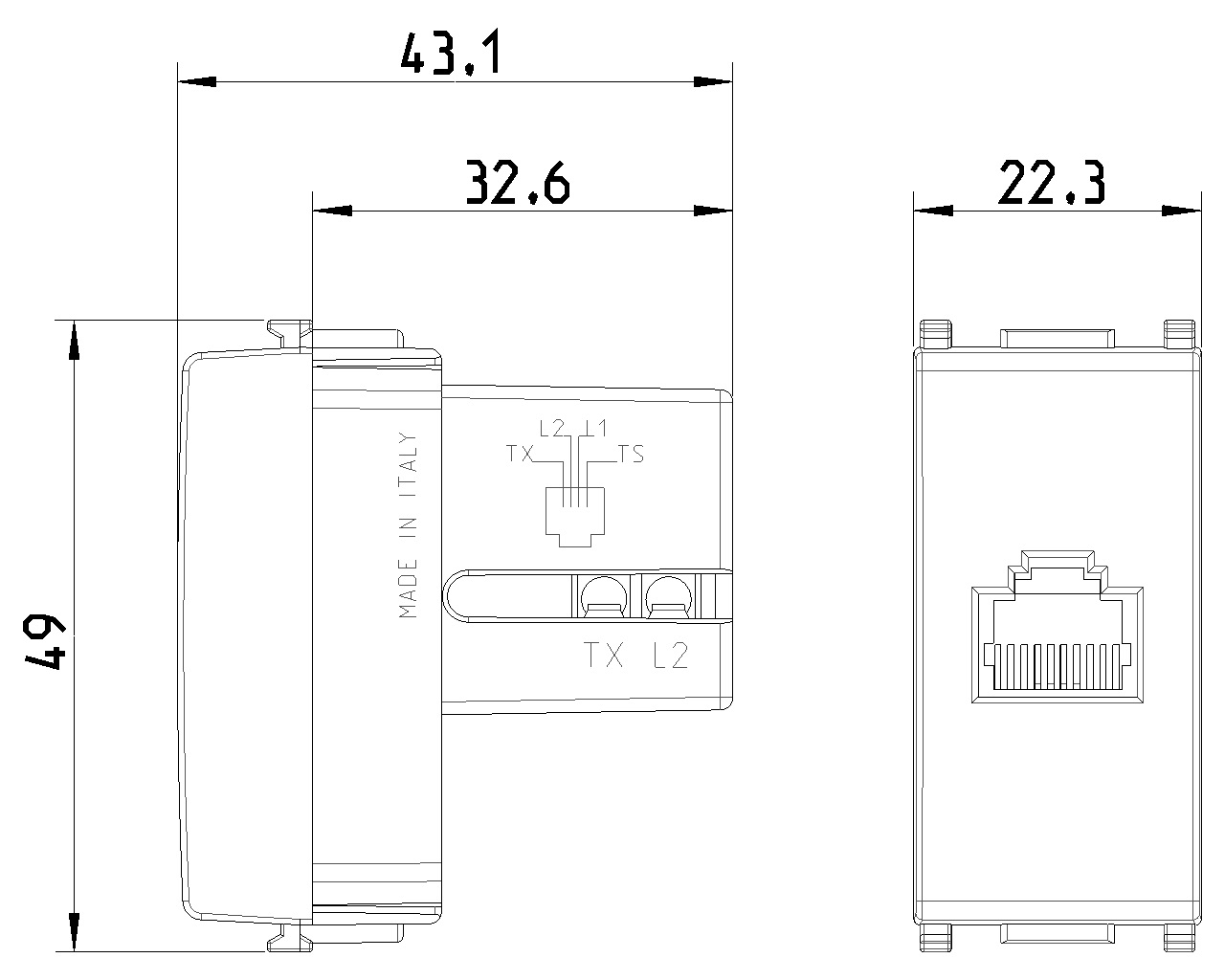 Vimar Presa Telefonica RJ11 6/4 Bianco Serie Plana 14320