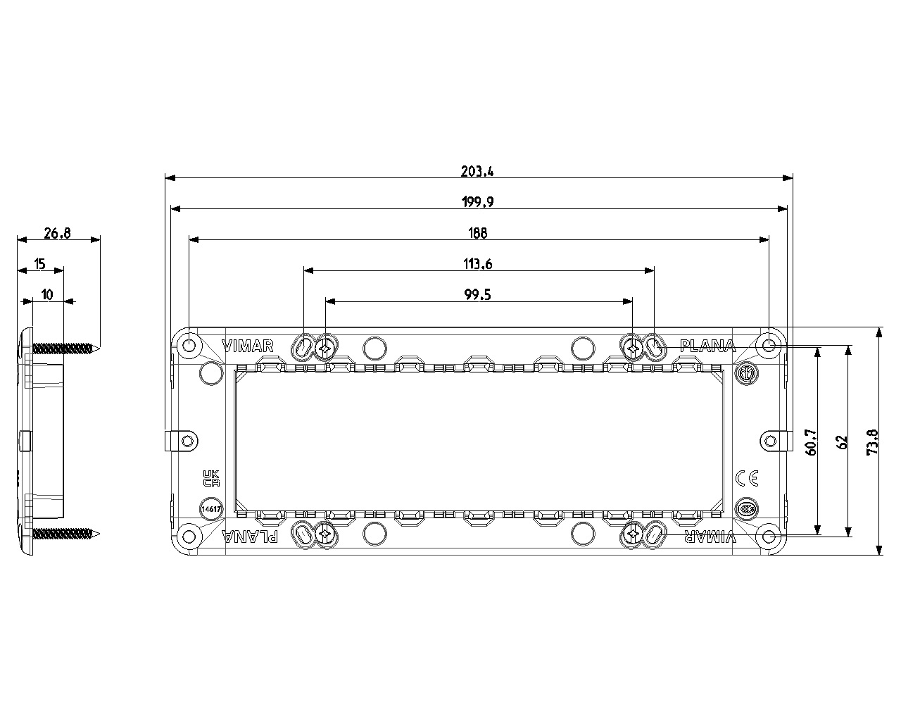 Vimar Plana Supporto 7 Moduli con Viti per Scatole 6/7 Moduli - 14617