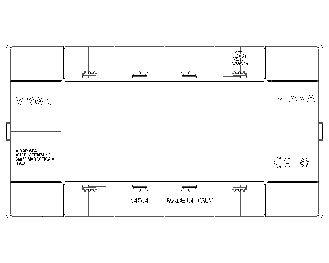 Vimar Plana Placca 4 Moduli Bianco RAL 9016 in Tecnopolimero - Dimensioni 139x80x9 mm
