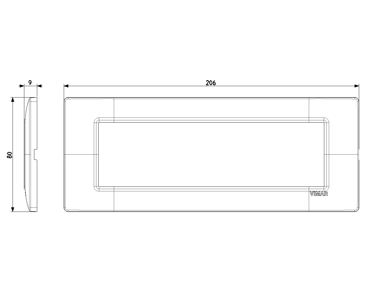 Vimar Plana Placca 7 Moduli Argento Opaco - 206 mm x 80 mm x 9 mm, Tecnopolimero, Compatibile con Supporto 14617