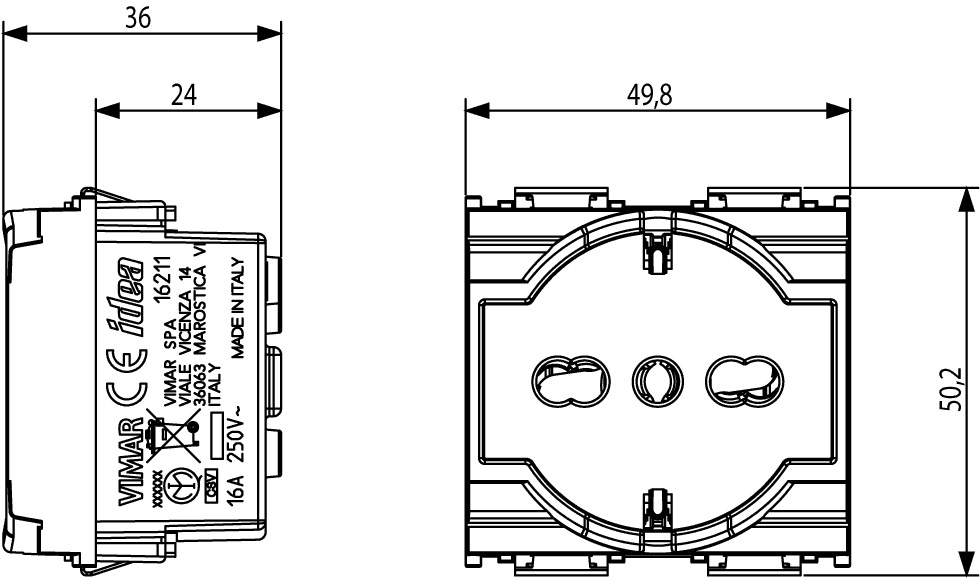 Vimar 16211 Presa di Corrente Universale 2P T 16A Grigio con Sicury