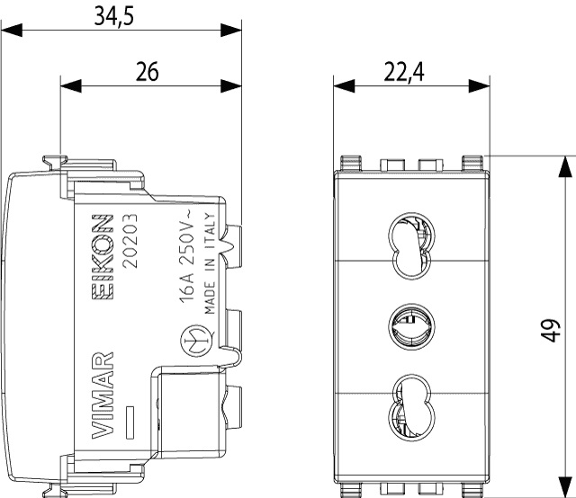Vimar Eikon 20203.B - Presa di Corrente 2P T 10/16A Bianco con Protezione SICURY