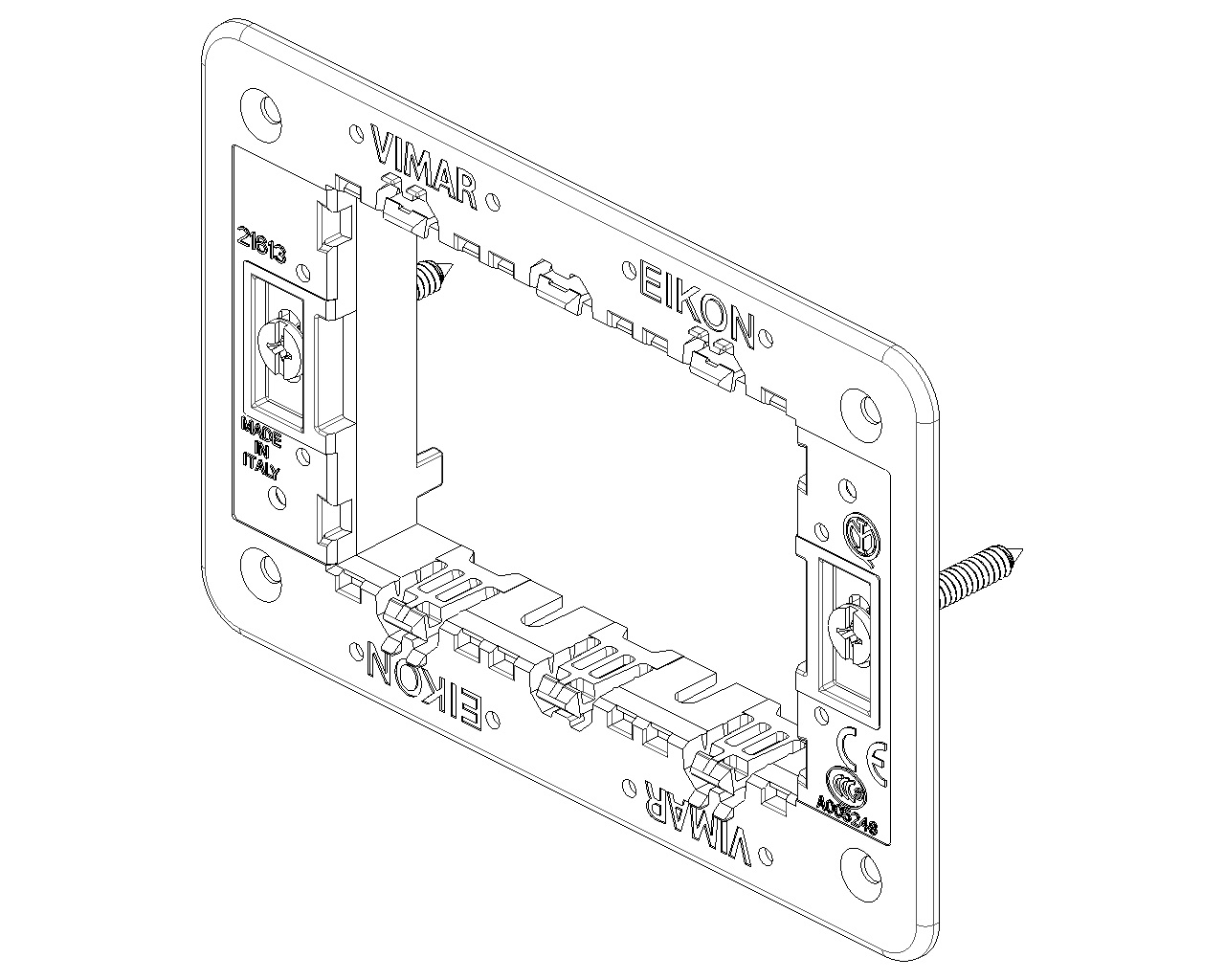 Vimar 21613 Eikon - Supporto 3 Moduli con Viti per Scatole da Incasso, Colore Grigio