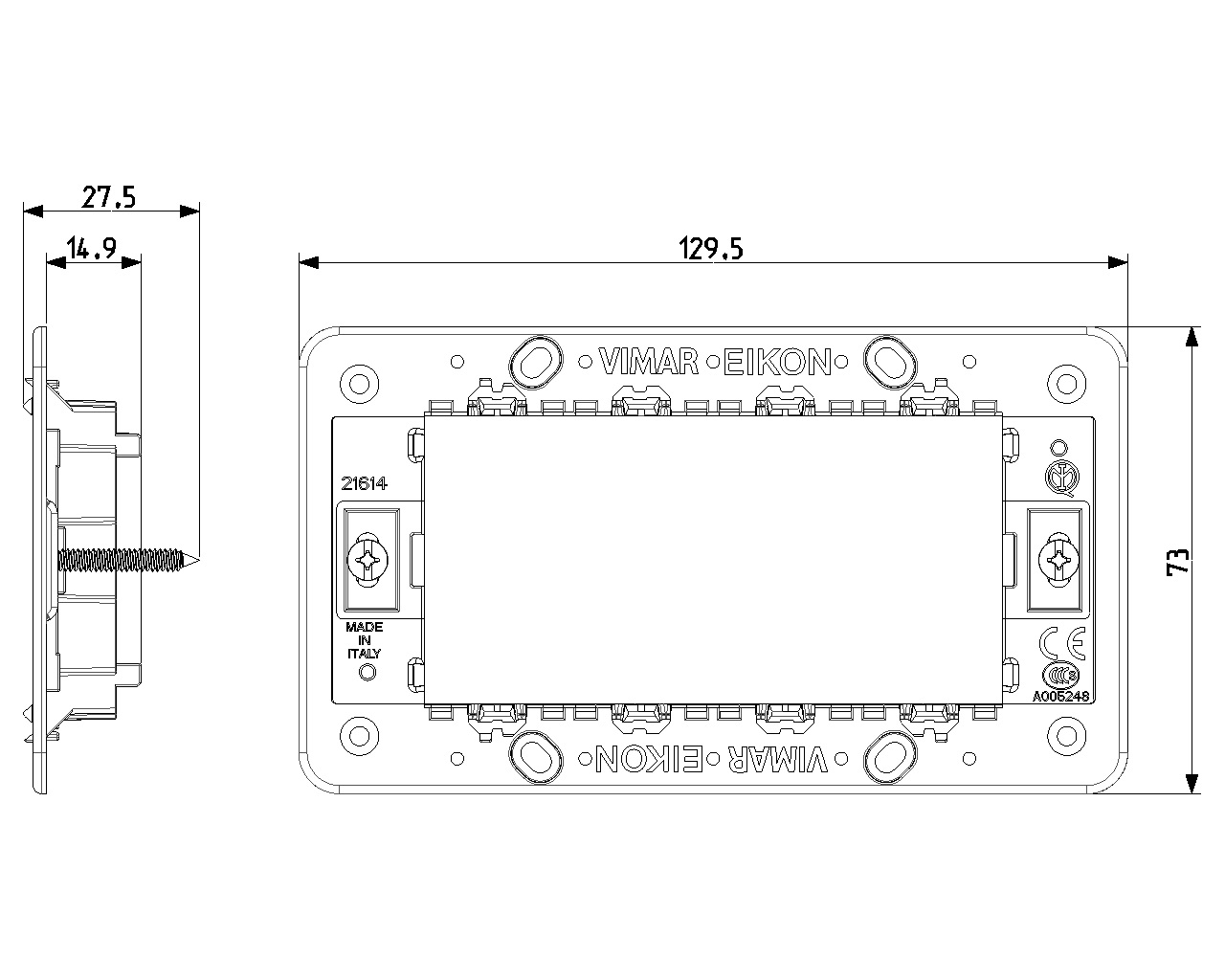 Vimar Eikon 21614 Supporto 4 Moduli con Viti - Colore Grigio, Compatibile con Scatole Rettangolari