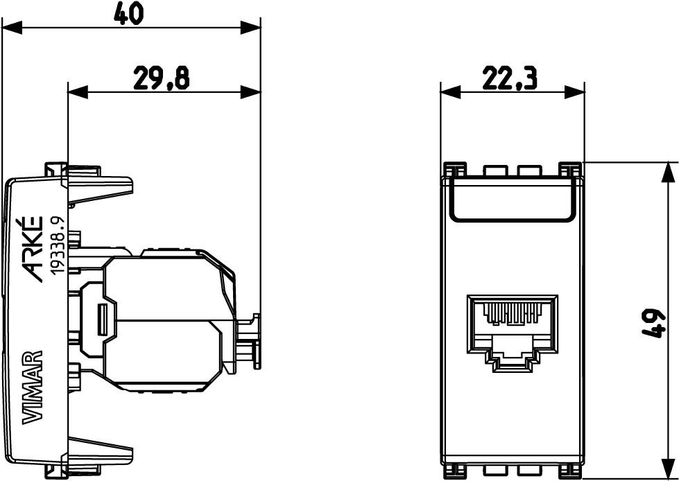Vimar Presa RJ45 Netsafe Cat5e UTP Grigio - Cod. 19339.11, 8 Contatti, Cablaggio Universale T568A/B