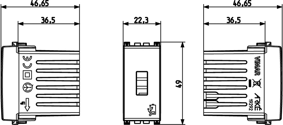 Vimar 19292.B Arké Unità alimentazione presa USB a muro 5V 1,5A 1M bianco - Adatta per installazioni da incasso e da parete
