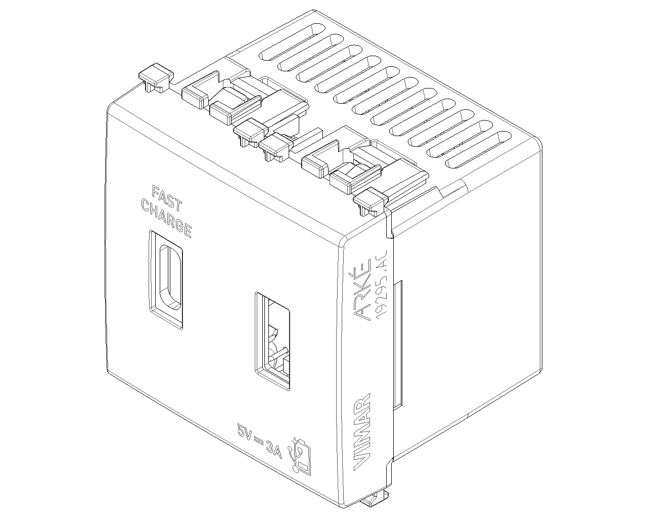 Vimar 19295.AC.B Presa USB 5V 15W con 1 uscita USB tipo A e 1 tipo C, 3A totale, ricarica veloce